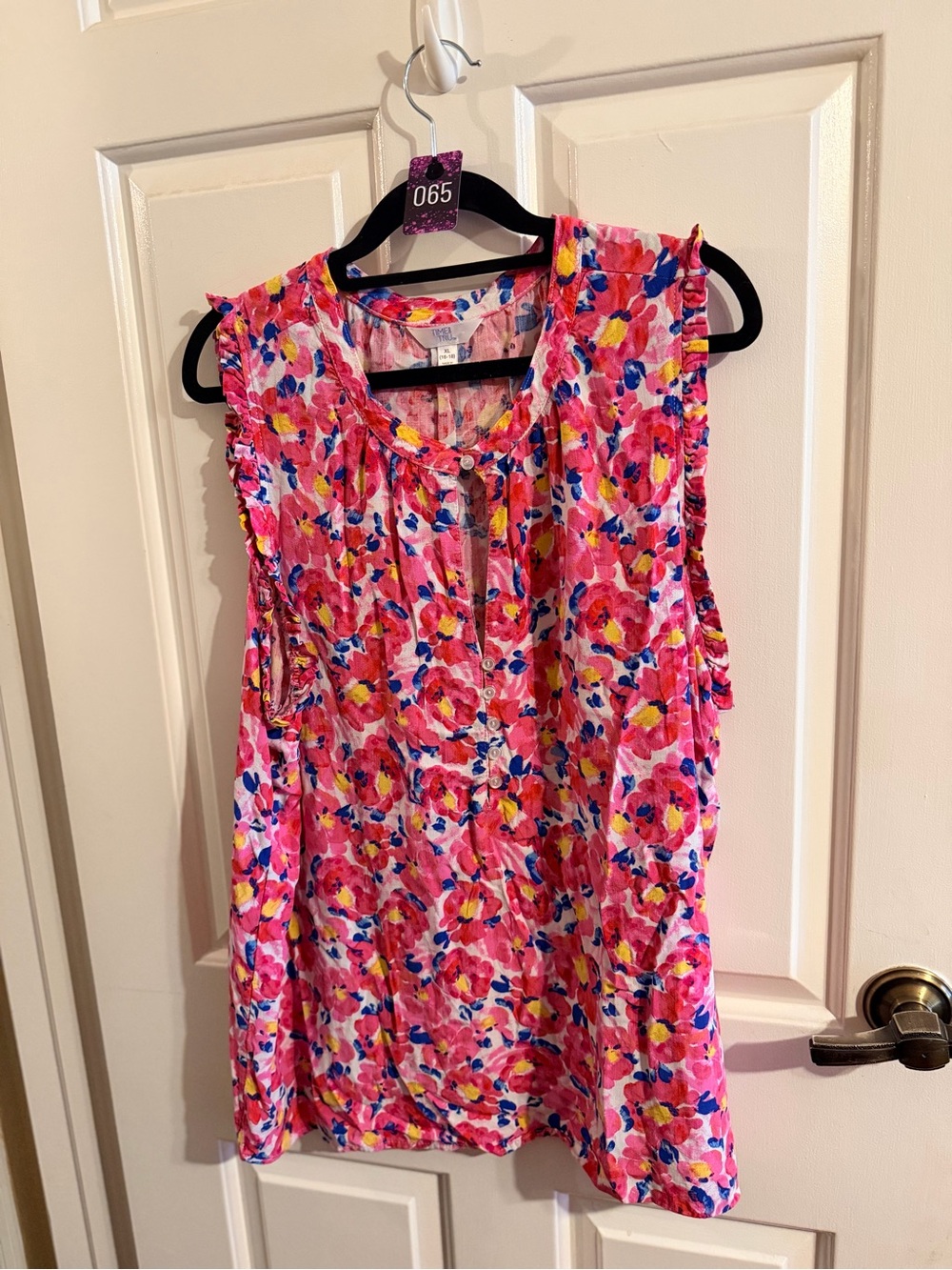 Time and Tru Pink Floral Sleeveless Camisole with Multicolor Print